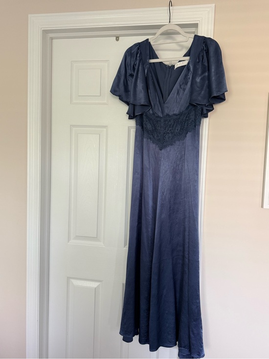 Astr Dresses & Skirts - Astr Navy Blue Satin Maxi Dress with Lace Bodice